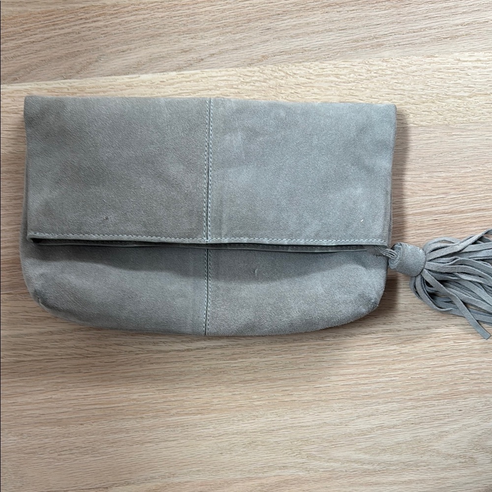 Leith Gray Suede Clutch with Tassel